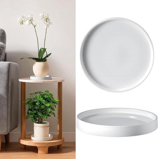 saffruff White Ceramic Plant Saucer 6 Inch, 2 Pack Sturdy Plant Pot Tray Plate for Flower Pots, Round Ceramic Saucer Tray to Catch Water Drip & Drainage, Indoor Outdoor Planter Base
