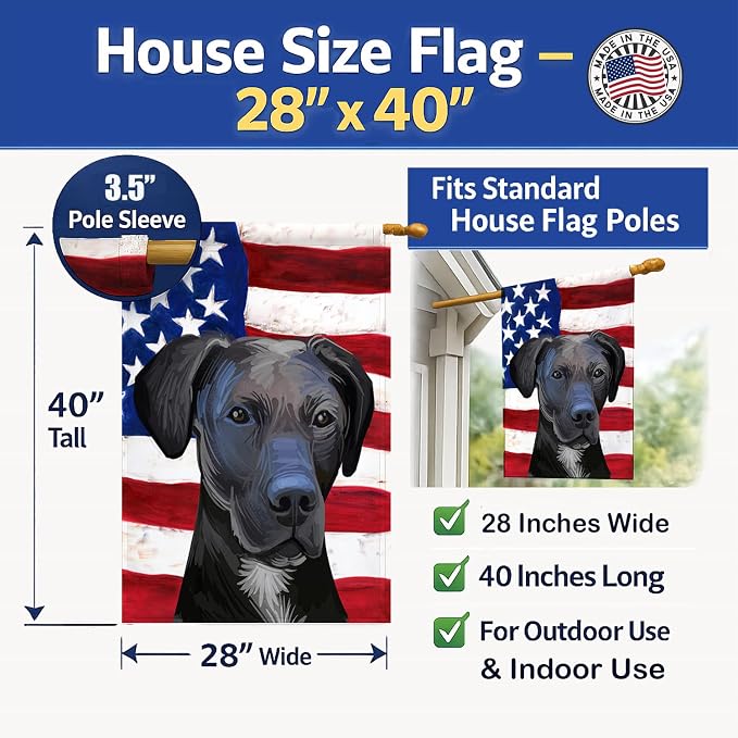 Caroline's Treasures CK6727CHF Stephens Cur Dog American Flag House Flag Large Porch Sleeve Pole Decorative Outside Yard Banner Artwork Wall Hanging, Polyester, House Size, Multicolor