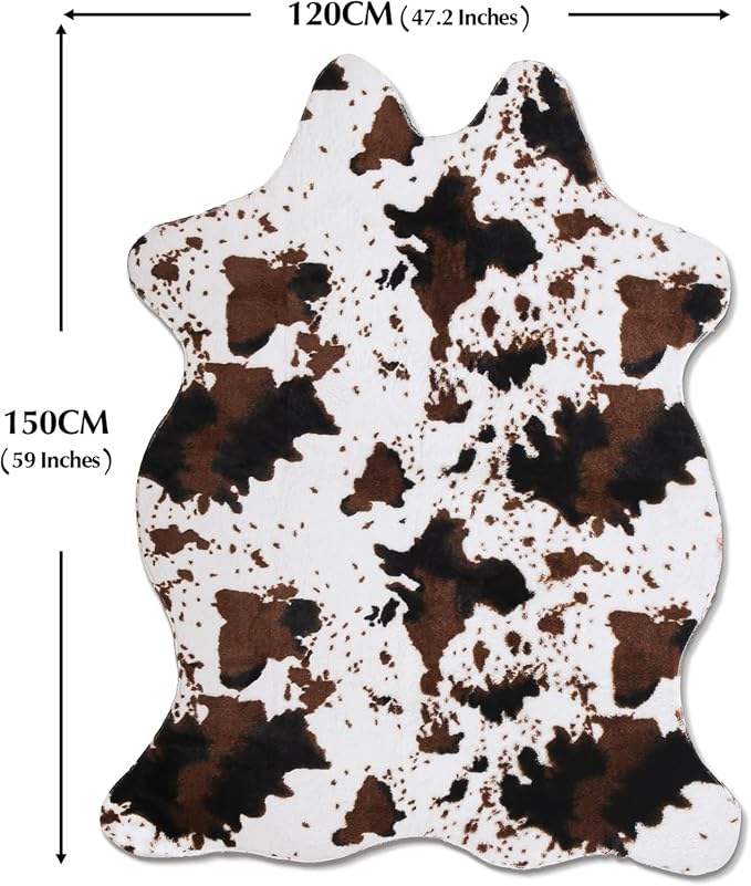 MACEVIA Cow Print Rug Faux Cowhide Rugs Cute Animal Area Carpet Western Decor for Living Room Bedroom with Anti-Slip Rubber Large Size 59" L x 47.2" W(4.9ft x 3.9ft)