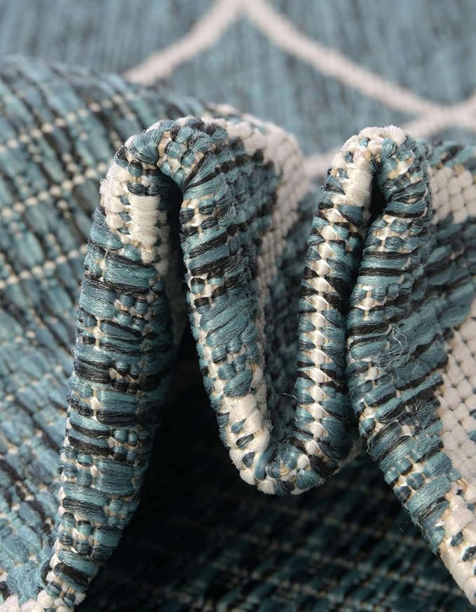 Unique Loom Outdoor Trellis Collection Area Rug - Gitter (2' x 8' Runner, Teal/ Ivory)
