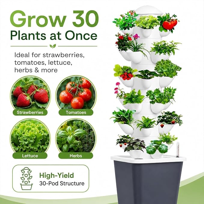 Plants Propagation Station | Vertical Hydroponic Tower Garden - Hydroponics Growing System Indoor, Aeroponic Tower Kit 30 Pods Grow