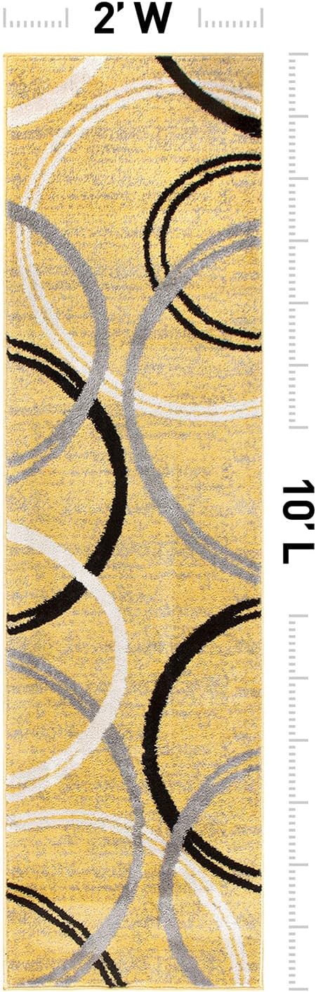 Rugshop Wavy Circles Non-Shedding Living Room Runner Rug Yellow 2' x 10' | Rectangular, Size 2' x 10', Bedroom, Dining Room, Home Office, Kitchen, Entryway, Hallway, Nursery, Kids Room, Guest Room