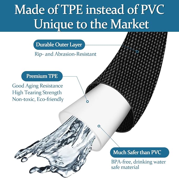 Garden Hose 100 ft, Made of TPE (BetterThan PVC/Hybrid Polymer), Lightweight yet Durable Water Hose with Ergonomic Grip, Drinking Water Safe Material, All-Weather, 3/4" GHT Fittings