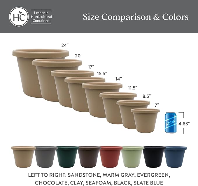 The HC Companies Classic Round Plastic Plant Pot w/Rolled Rim - Lightweight & UV Resistant Flower Pot for Herbs & More - Outdoor & Indoor Plant Pots w/Drainage (17 inch Chocolate, Pack of 1)