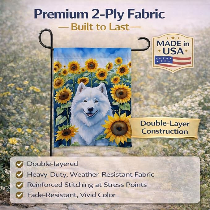 Caroline's Treasures DAC6154GF Samoyed in Sunflowers Garden Flag Mailbox Flag Decorative Yard Flag Banner Outside Patio Artwork Yard Flower Beds, Garden Size, Multicolor