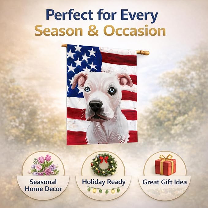 Caroline's Treasures CK6555CHF Guatemalan Dogo Dog American Flag House Flag Large Porch Sleeve Pole Decorative Outside Yard Banner Artwork Wall Hanging, Polyester, House Size, Multicolor