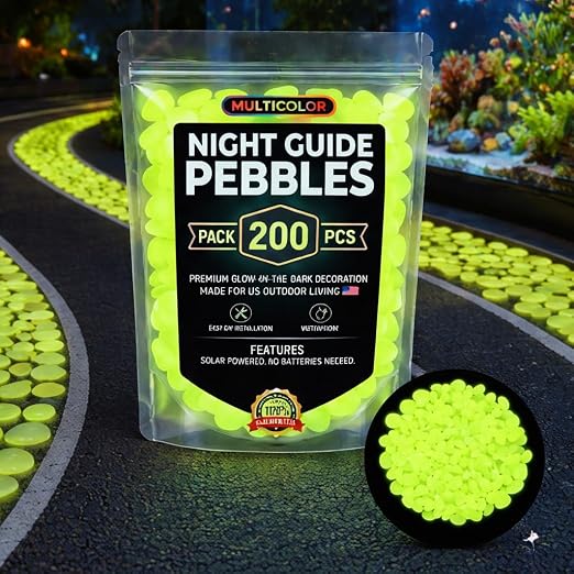 Glow in the Dark Rocks Outdoors, Decorative Night Guide Pebbles for Landscaping & Garden Pathway, Colored Glow Stonesfor Fish Tank, Aquarium Decor & Planters, Luminous Stones for Vases (200, Yellow)