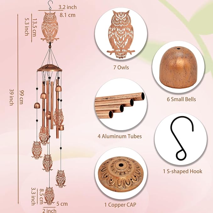 GDNSFIT Owl Wind Chimes for Outside,Metal Windchimes,Owl Gifts for Women/Men,Wind Chime Garden Decor Outdoor,Memorial/Housewarming/Birthday/Festival Gifts,Front Yard Decor