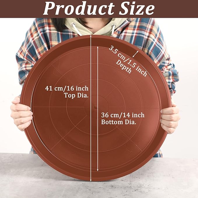 Eccliy 6 Pack Plastic Plant Saucer Heavy Duty Planter Saucers Large Plant Pot Saucers Plastic Water Trays for Indoors and Outdoors Flower Plant Plant Drip (Terracotta,16 Inch)
