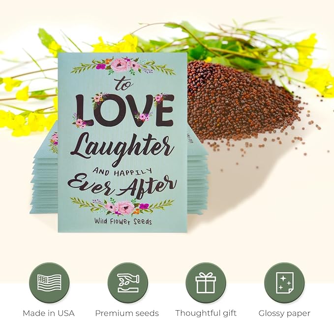 25 Wildflower Seed Packets - Wedding Favors for Guest - Wedding Decorations for Reception - Wild Flower Seeds Throw and Grow Perennial Annual Mix to Attract Pollinators Bees and Butterflies Non-GMO