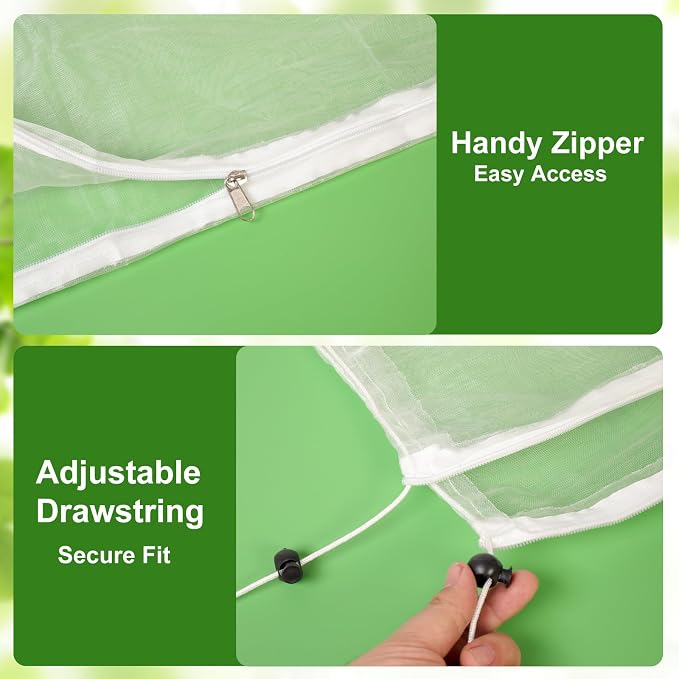 Jevrench 2 Pack 8 x 8ft Garden Netting for Plants, Fruit Tree Netting with Zipper & Drawstring, Bird Netting for Garden Protection, Blueberry Bushes, Tomato Plants & Fruit Trees