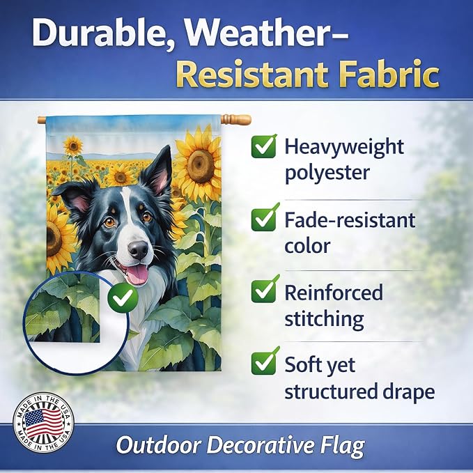 Caroline's Treasures DAC6031CHF Border Collie in Sunflowers House Flag Large Porch Sleeve Pole Decorative Outside Yard Banner Artwork Wall Hanging, Polyester, House Size, Multicolor