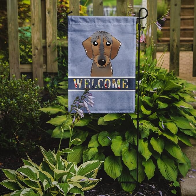 Caroline's Treasures BB1419GF Wirehaired Dachshund Welcome Garden Flag, Blue Mailbox Flag Decorative Yard Flag Banner Outside Patio Artwork Yard Flower Beds, Garden Size, Multicolor