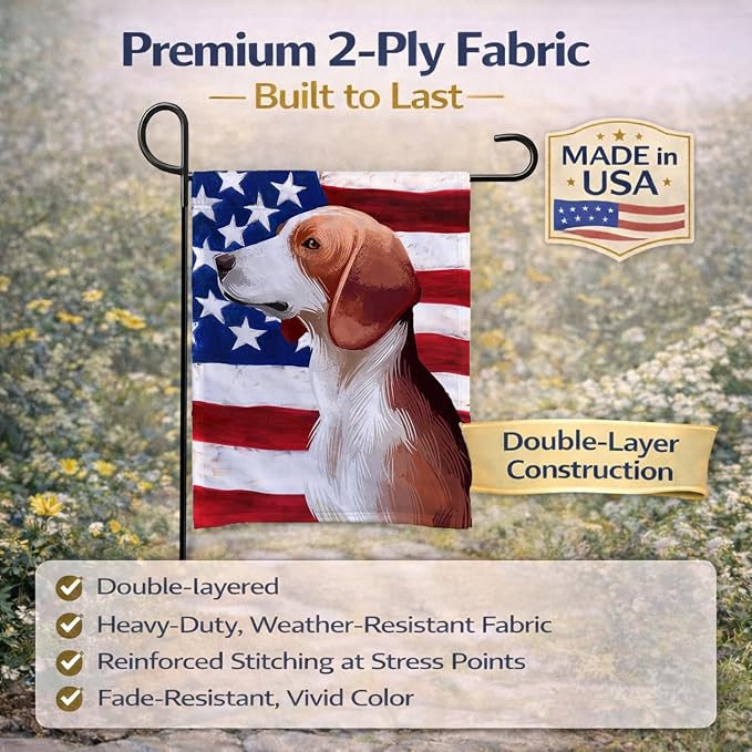 Caroline's Treasures CK6503GF Deutsche Bracke Dog American Flag Garden Flag Mailbox Flag Decorative Yard Flag Banner Outside Patio Artwork Yard Flower Beds, Garden Size, Multicolor