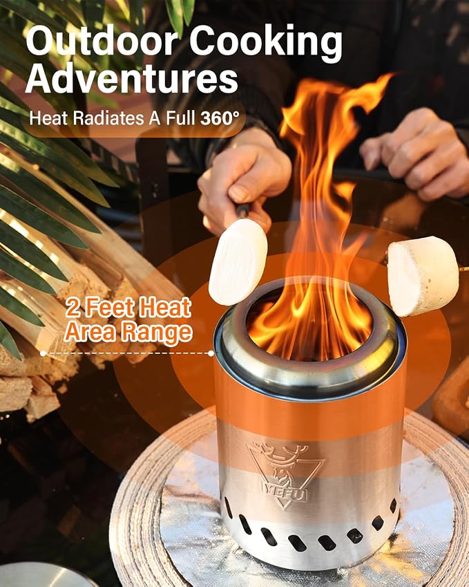 YEFU Tabletop Fire Pit Portable: Low Smoke Stove for Outdoor & Patio - Safe Burning Table Top Firepit Fueled by Pellets & Wood - with Travel Bag & 2 Mini Sticks & Fireproof Mat & Rack(7.5 x 5.5 in)