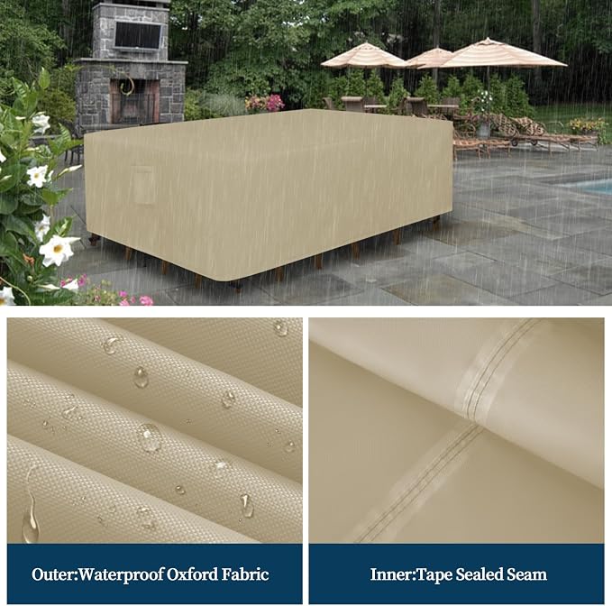 Easy-Going Square Patio Furniture Cover Waterproof Outdoor Dining Table and Chair Cover Anti-UV Outside Sectional Sofa Set Covers (76"L x 76"W x 28"H, Camel)