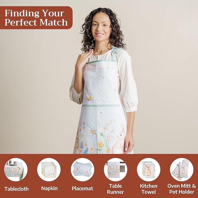 Maison d' Hermine Aprons for women with Pocket 100% Cotton (27.50"x31.50") | Adjustable Neck Strap & long ties Apron Men Chef Wedding Cooking Gardening Server Maid