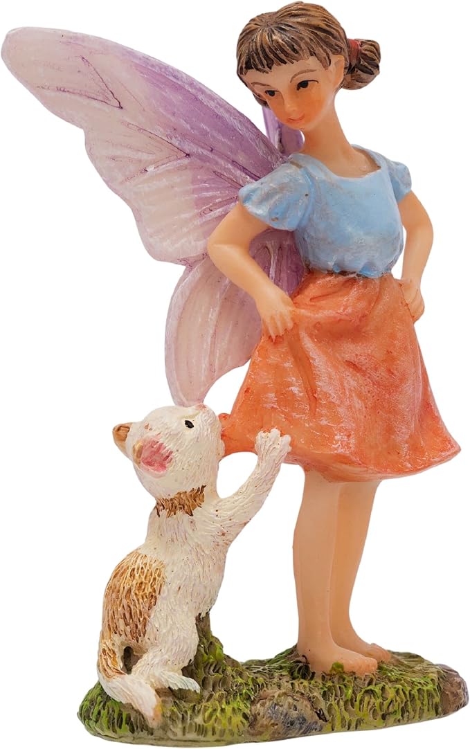 PRETMANNS Fairies for Fairy Garden Accessories Outdoor Indoor Miniature Garden Figurines Hand-Painted Resin Fairy Figure - Figurine Ava with Cat 1 Piece