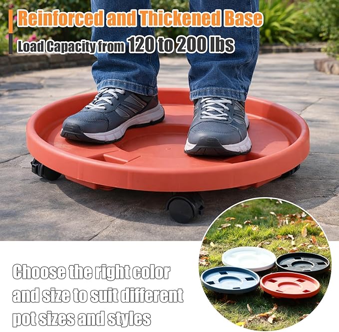 5-pack 14.2" Large Plant Caddy with Wheels Plastic Plant Dolly with Locking Caster Flower Pot Mover Rollers Wheeled Rolling Plant Stands Round Plant Saucer on Wheels Indoor Outdoor Base Coasters Red