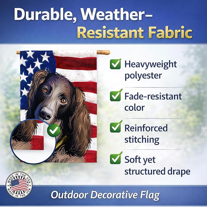 Caroline's Treasures CK6685CHF Saint-Usuge Spaniel Dog American Flag House Flag Large Porch Sleeve Pole Decorative Outside Yard Banner Artwork Wall Hanging, Polyester, House Size, Multicolor