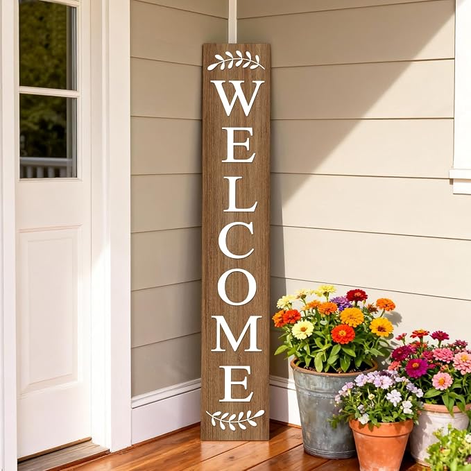 Farmhouse Wooden Welcome Sign Stand for Front Door, 47" Large Welcome Sign for Front Porch, Rustic Vertical Tall Porch Leaner Decor for Outdoor Patio Garden