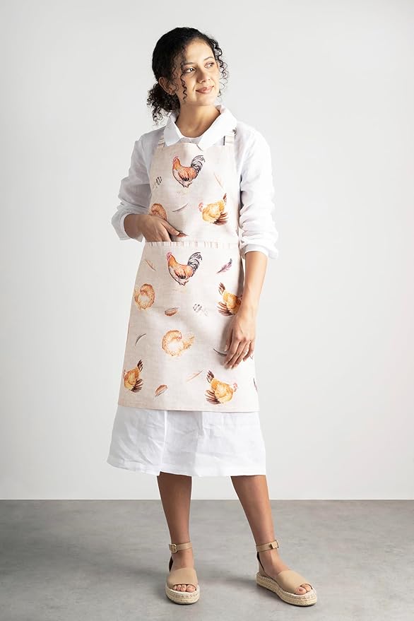 Maison d' Hermine Aprons for women with Pocket 100% Cotton (27.50"x31.50") | Adjustable Neck Strap & long ties Apron Men Chef Wedding Cooking Gardening Server Maid