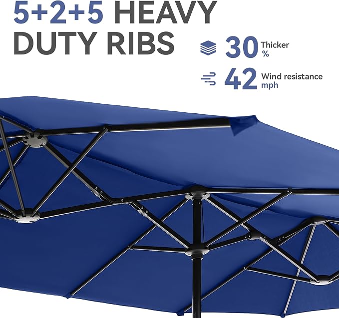 GREEN PARTY 13ft Rectangle Patio Umbrella, Double Sided Outdoor Table Umbrella with Crank & 1.5" Pole, Large Market Umbrella for Poolside Garden Deck Backyard, Haze Blue