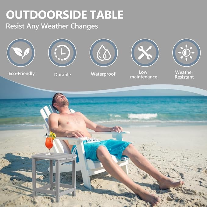 Adirondack Square Outdoor Side Table,2-Tier Storage Patio Side Table with Weatherproof HDPE Material Low