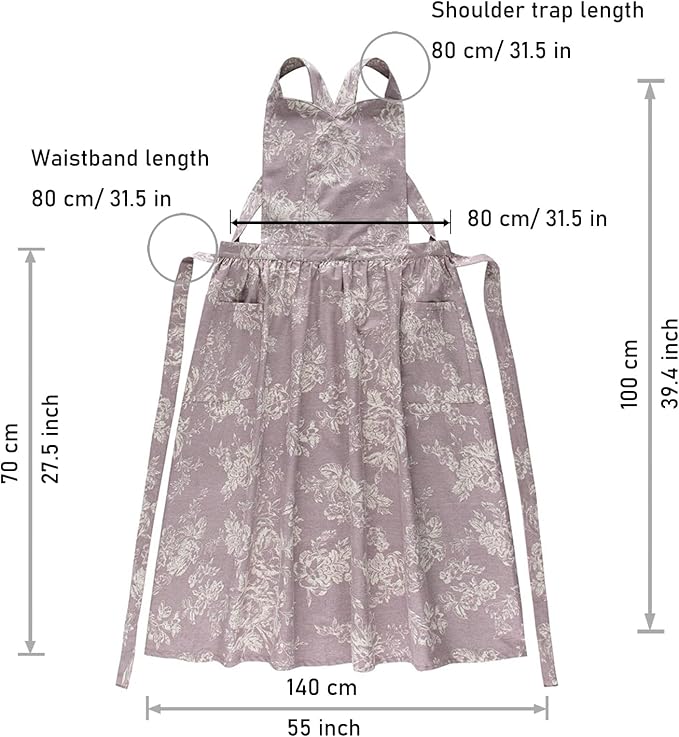 Floral Cotton Waterproof Adult Kitchen Apron Adjustable Cooking Baking Garden Chef Apron with Pocket