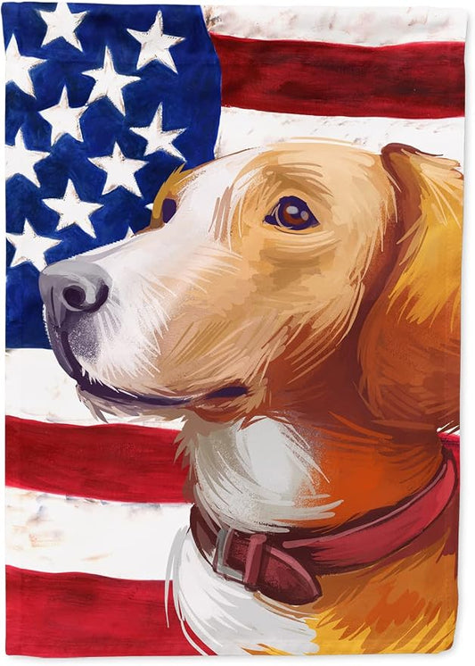Caroline's Treasures CK6662CHF Posavac Hound Dog American Flag House Flag Large Porch Sleeve Pole Decorative Outside Yard Banner Artwork Wall Hanging, Polyester, House Size, Multicolor