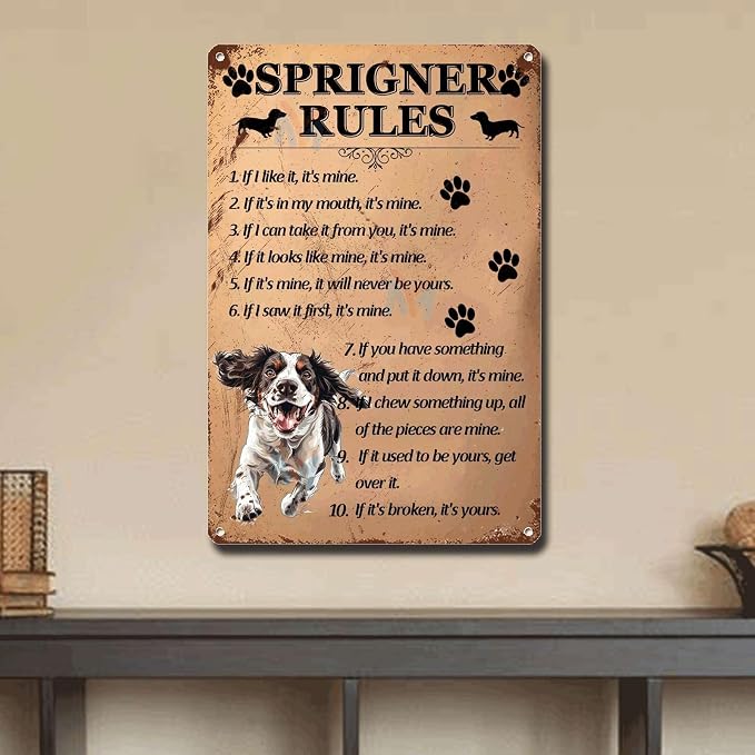 Metal Sign Tin Sign Vintage Wall Art Springer Rules Boho Office Decor for Pub 8×12 Inches