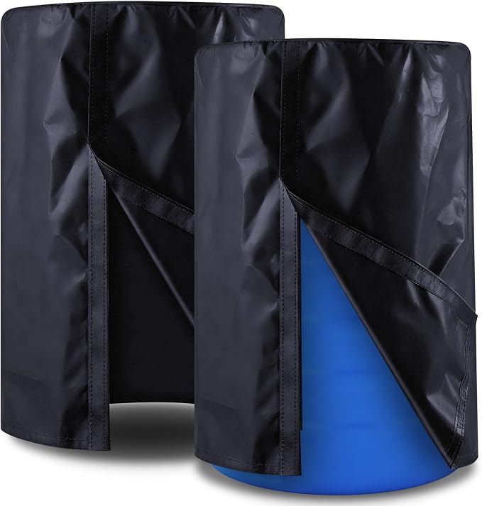 2 Piece 55 Gallon Drum Cover 24 x 36 Inch 55 Gallon Water Barrel Covers Outdoor Waterproof Rain Snow Water Storage Bucket Lid Protective Hook/loop Closure Anti Dust (Black)