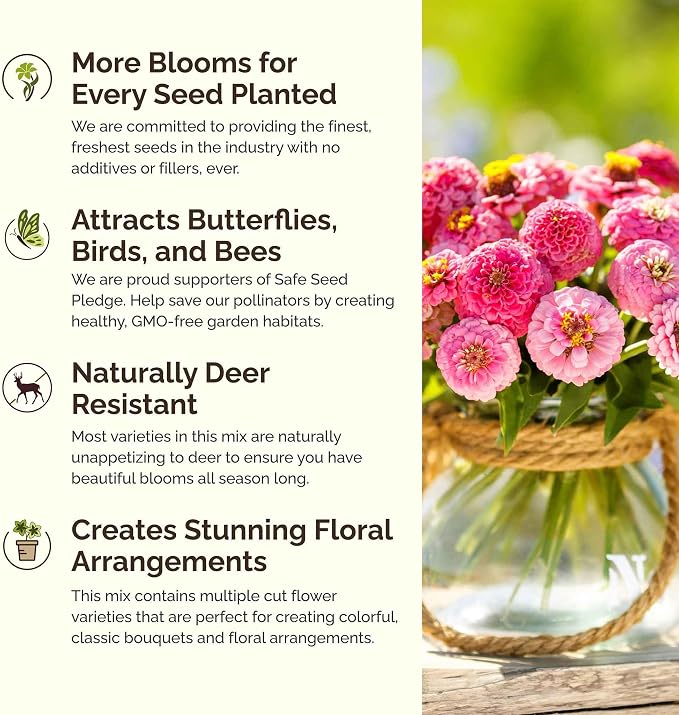 Eden Brothers Tickled Pink Flower Mixed Seeds for Planting, 5 lb, 2,400,000+ Seeds with Cosmos, Cornflower, Zinnia | Attracts Pollinators, Plant in Spring or Fall, Zones 3, 4, 5, 6, 7, 8, 9, 10
