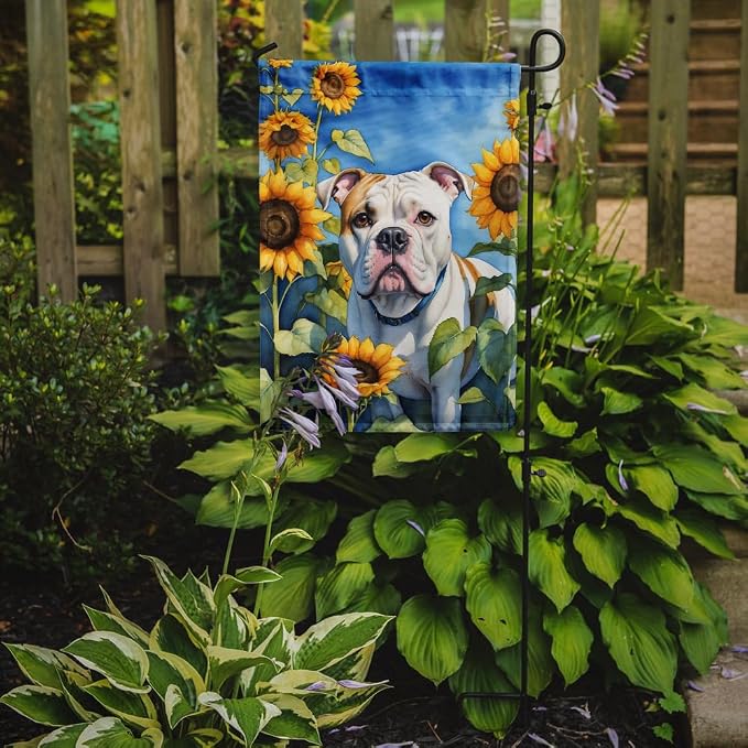 Caroline's Treasures DAC6006GF American Bulldog in Sunflowers Garden Flag Mailbox Flag Decorative Yard Flag Banner Outside Patio Artwork Yard Flower Beds, Garden Size, Multicolor