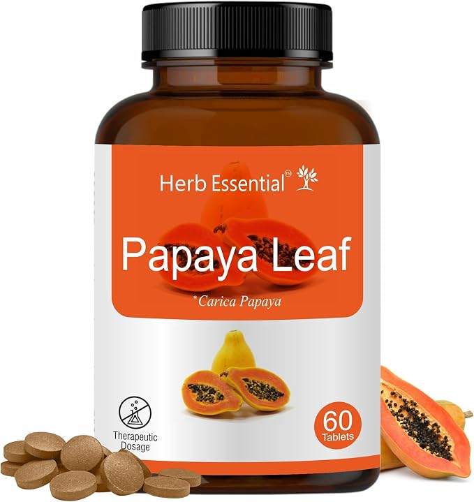 Herb Essential Papaya Enzyme Tablets 500mg (60 Count), Vegetarian, Non-GMO, Gluten-Free Formula with Tropical Flavor, Natural Enzyme Supplement