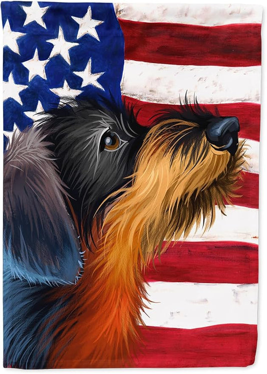 Caroline's Treasures CK6539CHF German Wirehaired Pointer American Flag House Flag Large Porch Sleeve Pole Decorative Outside Yard Banner Artwork Wall Hanging, Polyester, House Size, Multicolor