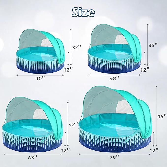 Jasonwell Kiddie Baby Pool with Canopy - Foldable Infant Toddler Kids Pool with Shade Baby Beach Essentials Tent Swimming Wading Pools for Toddlers 1-3 + Kids Dogs Ball Pit Backyard Water Play G, 48"
