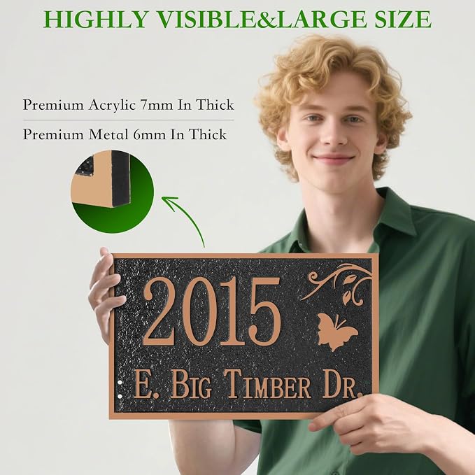 Custom House Address Sign, House Number Plaque Sign for Lawn,Yard,Ground,Driveway,Garden with 2 Stakes,Style 1