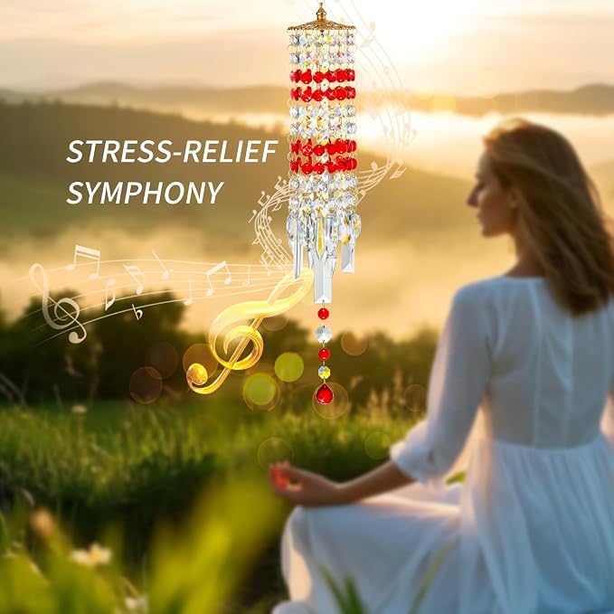 Crystal Wind Chimes Rainbow Suncatcher for Window, Garden, Patio Decor | K9 Crystal Suncatcher, 22 Inches, Creates Rainbows Indoors/Outdoors, Ideal For Gifting, Rose Gold Hooks, Porch/Balcony