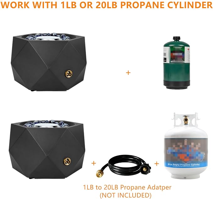 14” Modern Tabletop Gas Fire Pit, Portable Firepit Works with 1lb Propane Gas for Patio Backyard Porch Camping RV Tailgating, Side-Mounted, FP004