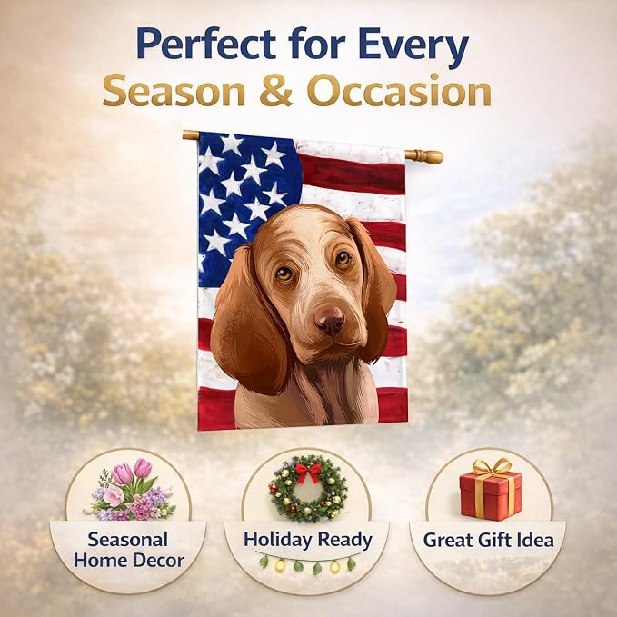 Caroline's Treasures CK6456CHF Bracco Italiano Dog American Flag House Flag Large Porch Sleeve Pole Decorative Outside Yard Banner Artwork Wall Hanging, Polyester, House Size, Multicolor
