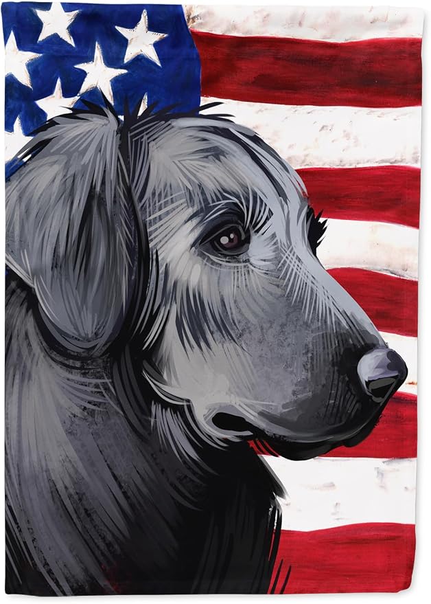 Caroline's Treasures CK6526GF Flat-Coated Retriever American Flag Garden Flag Mailbox Flag Decorative Yard Flag Banner Outside Patio Artwork Yard Flower Beds, Garden Size, Multicolor