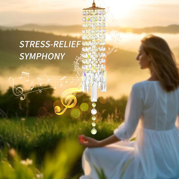 Crystal Wind Chimes Rainbow Suncatcher for Window, Garden, Patio | K9 Crystal Suncatcher, 22 Inches, Creates Rainbows Indoors/Outdoors, Ideal For Gifting, Rose Gold Hooks, Porch/Balcony