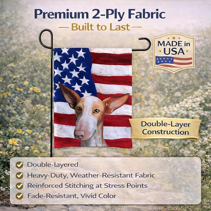 Caroline's Treasures CK6648GF Podenco Canario Dog American Flag Garden Flag Mailbox Flag Decorative Yard Flag Banner Outside Patio Artwork Yard Flower Beds, Garden Size, Multicolor