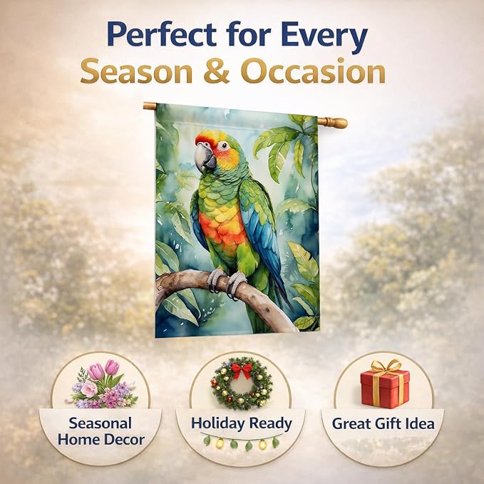 Caroline's Treasures Amazon Parrot House Flag Large Porch Sleeve Pole Decorative Outside Yard Banner Artwork Wall Hanging, Polyester, House Size, Multicolor