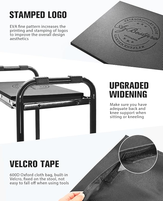 Garden Kneeler and Seat Heavy Duty, Upgraded Widened to 10" Stable Wear-Resistant Prevent Knee and Back Pain, Foldable Gardening Stool - Beautiful Logo high-end 2 Large Tool Bags Gift for Men