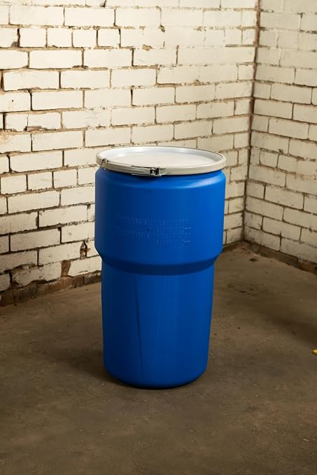 Eagle 14 Gallon Plastic Drum with Lid, Metal Lever-Lock, 26.5"x15", Open Head Lab Pack Drum Made of Durable, Lightweight HDPE, Withstands Weather and Chemicals, Made in USA, Blue, 1610MB