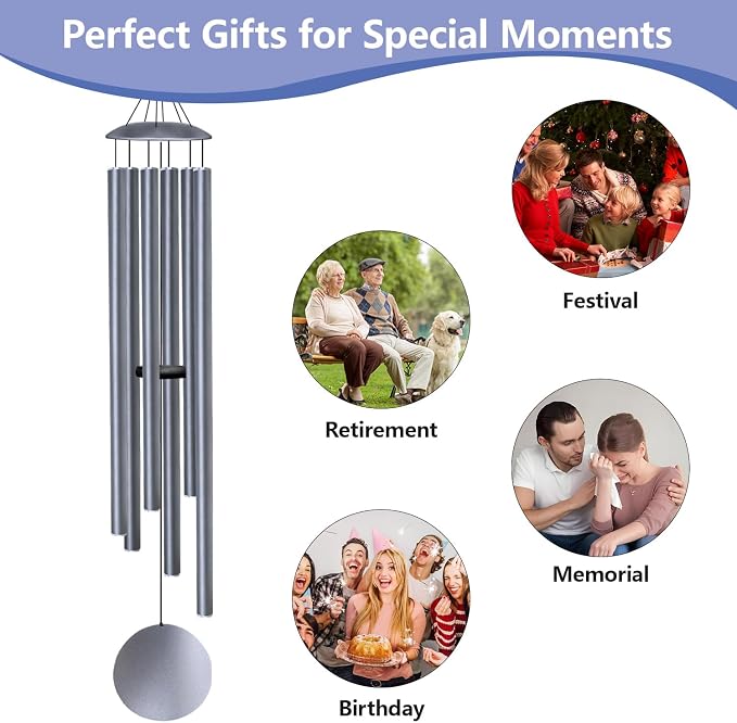 66" Wind Chimes for Outside Deep Tone - 6 Thicken Tubes Large Wind Chimes for Outdoor, Gifts for Mothers Day, Women, Mom, Grandma, Sympathy, Big Windchimes for Garden and Patio (Dusty Blue)