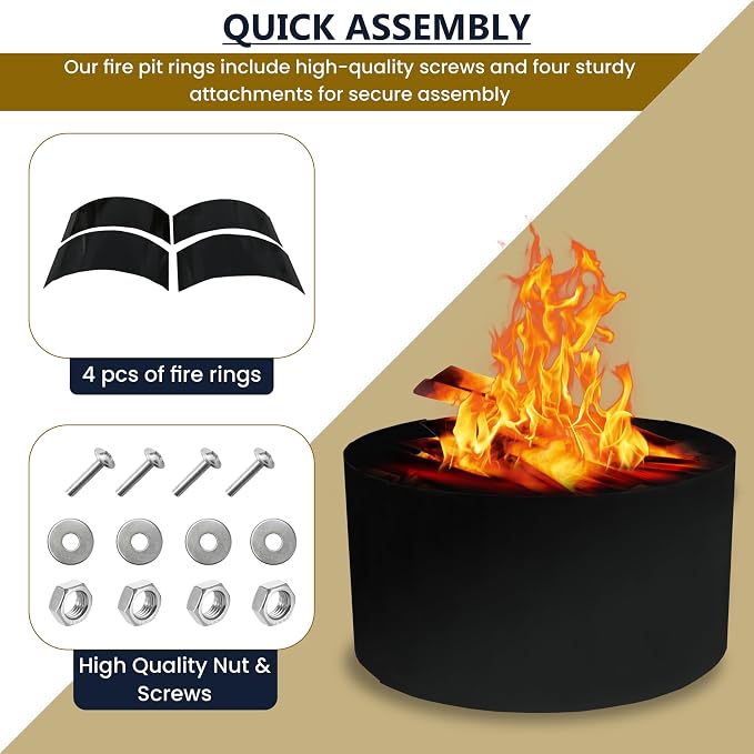 FEBTECH - 36" No Bottom Fire Ring for Outside Fire Pit - 2MM Carbon Steel | Powder Coated Portable Fire Pit Ring Insert, DIY Fire Ring In or Above Ground for Patio, Garden & Outdoor Bonfire Use