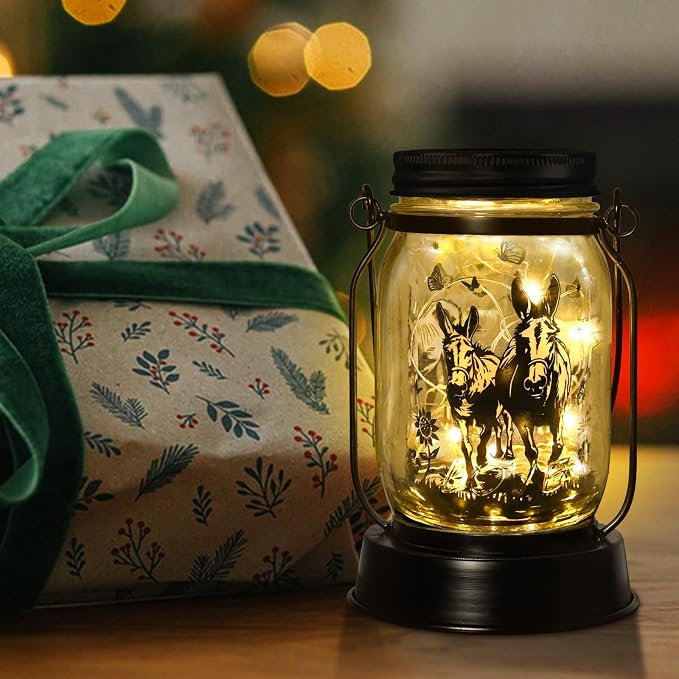 kyoryuger Donkey Gifts for Women/Men Donkey Solar Lanterns Mom Birthday Burro Animal Lovers Lantern Animal Memorial Lights Solar Garden Decoration for Yard, Patio,Backyard,Porch Torches, Home Decor